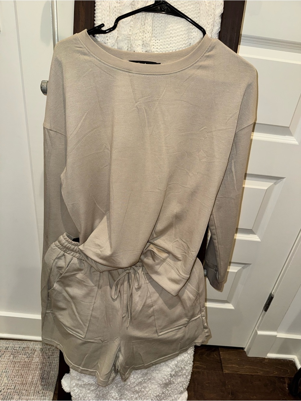 Neutral Beige Athletic Drawstring Shorts